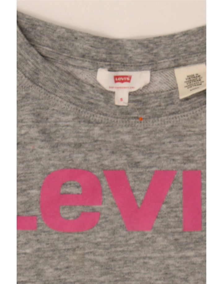 LEVI'S Womens Graphic Sweatshirt Jumper UK 10 Small Grey Cotton Vintage Levi's and Second-Hand Levi's from Messina Hembry 