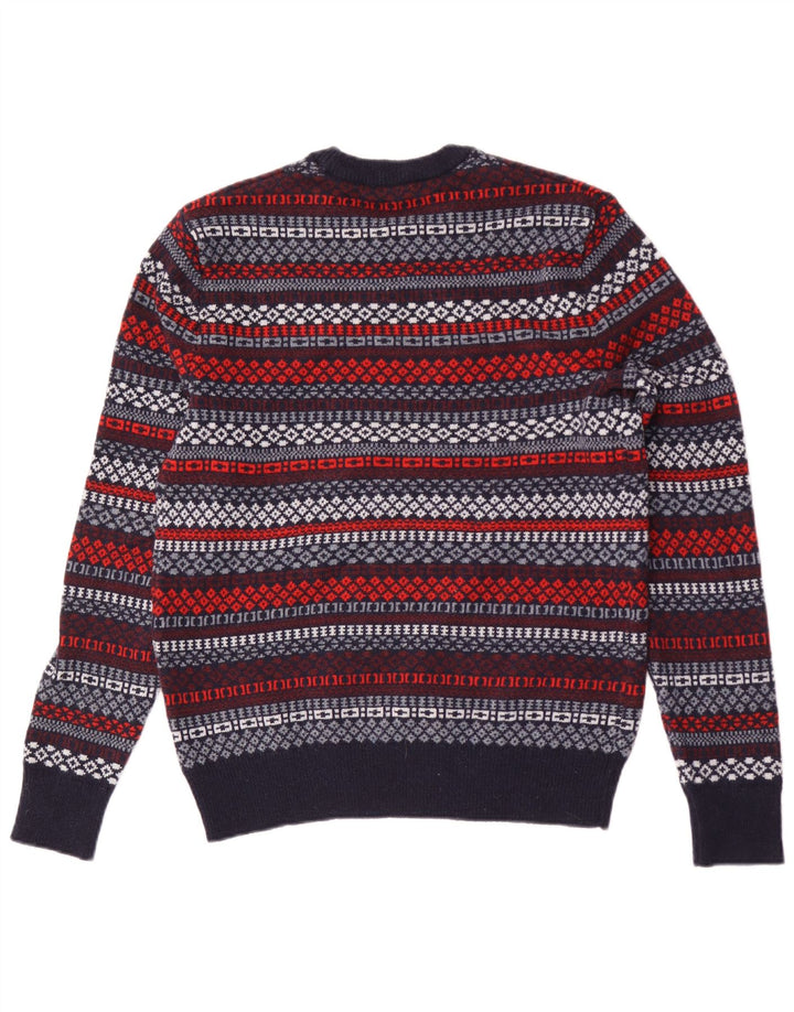 Męski sweter Gap z okrągłym dekoltem, mały, granatowy, z geometryczną wełną jagnięcą
