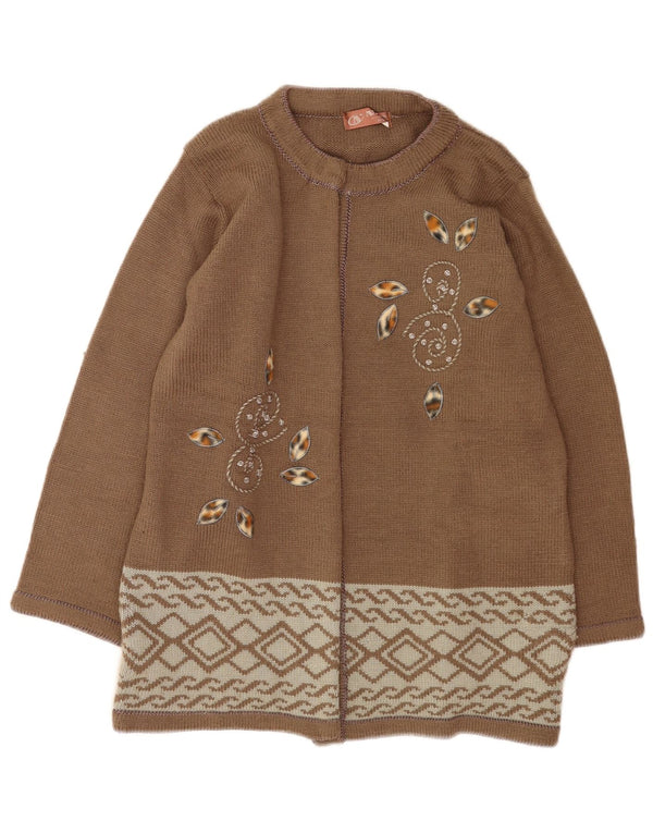 Sweter damski w stylu vintage, UK 16, duży, brązowy, wełniany w kwiaty