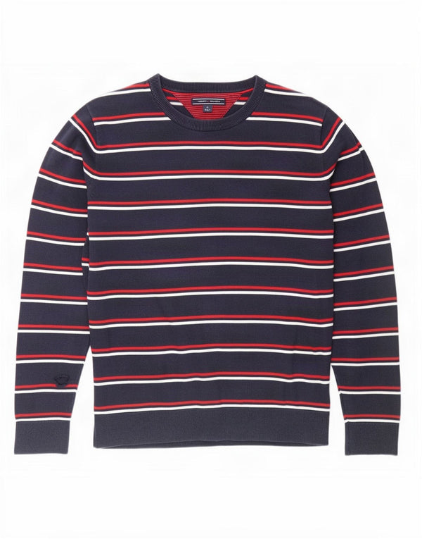 Męski sweter z okrągłym dekoltem Tommy Hilfiger w średnie granatowe paski