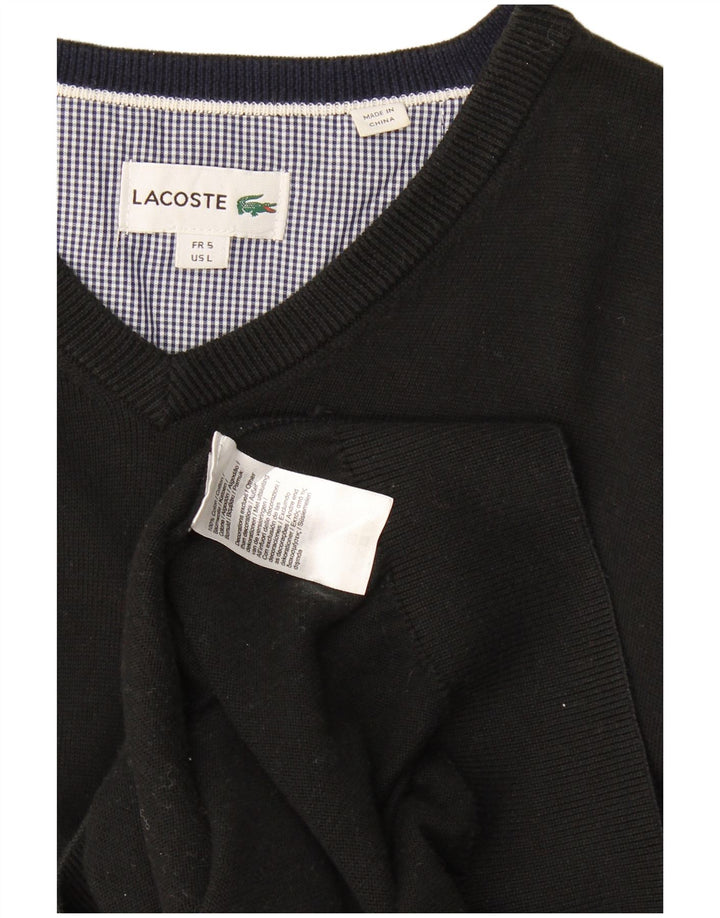 Lacoste Męski sweter z dekoltem w kształcie litery V, rozmiar 5, duży, czarny, bawełniany