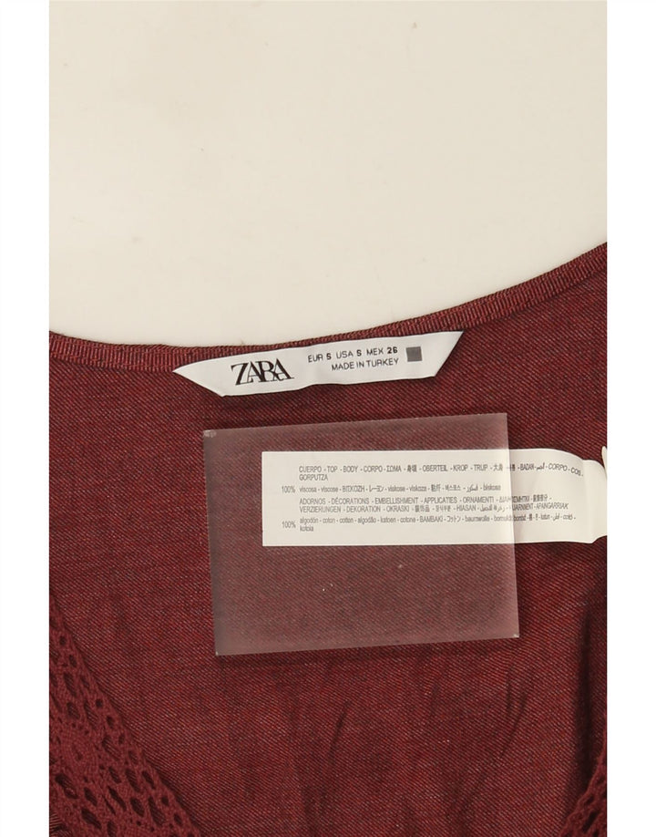 Damska bluzka oversize z falbaną z przodu Zara Top UK 10 Small Red Viscose