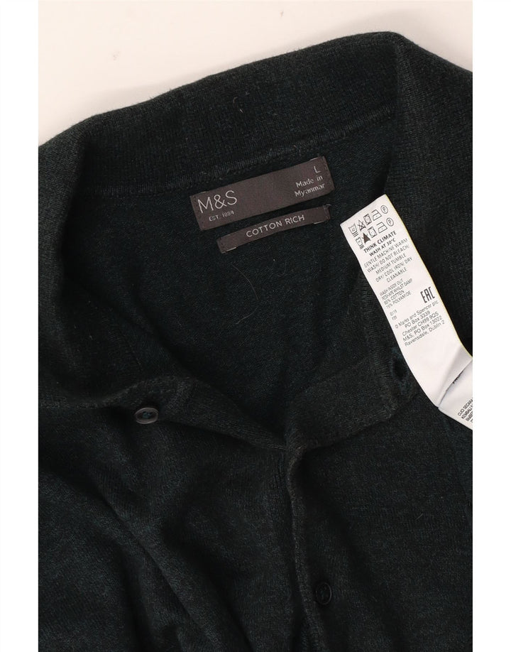 Marks & Spencer Męski sweter polo, duży, zielony, bawełniany