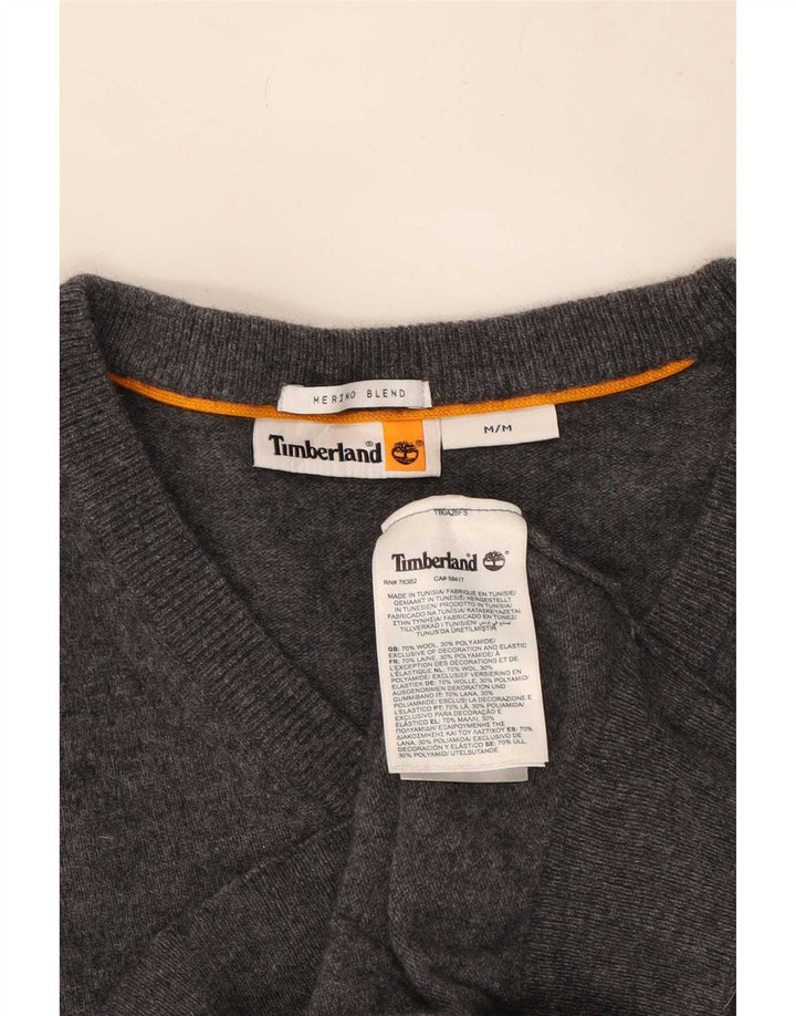 Męski sweter Timberland z dekoltem w szpic, średniej szarej wełny