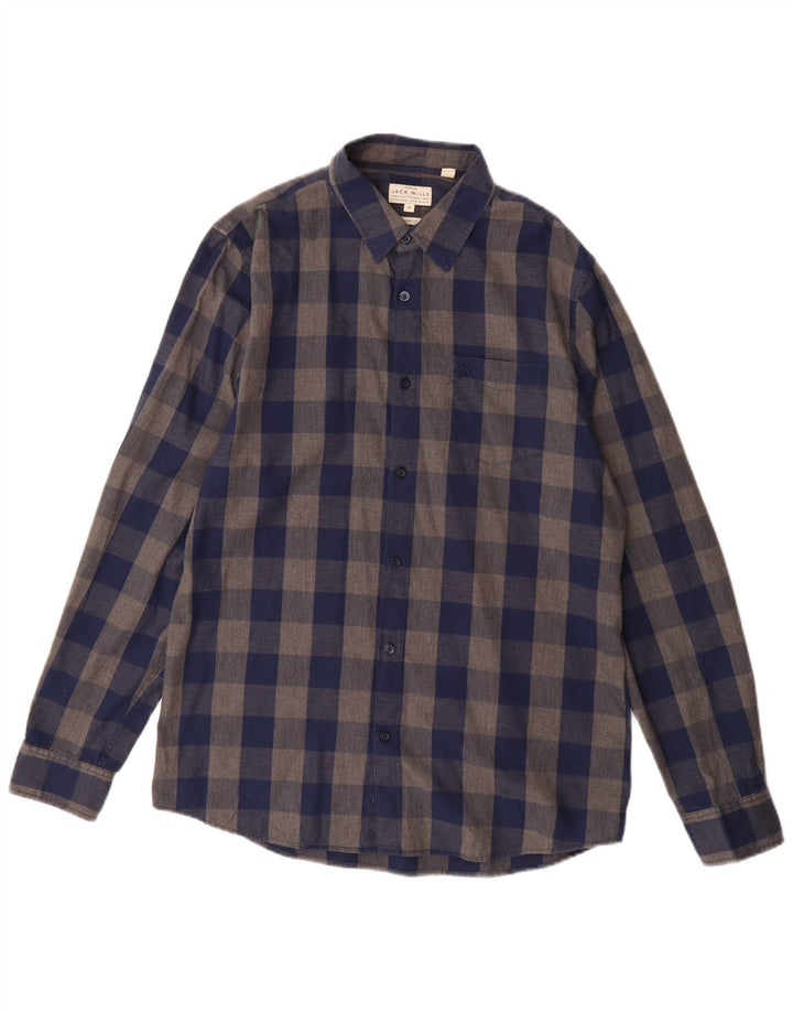 Koszula flanelowa męska Jack Wills o klasycznym kroju, średnia, granatowa, bawełniana w kratkę