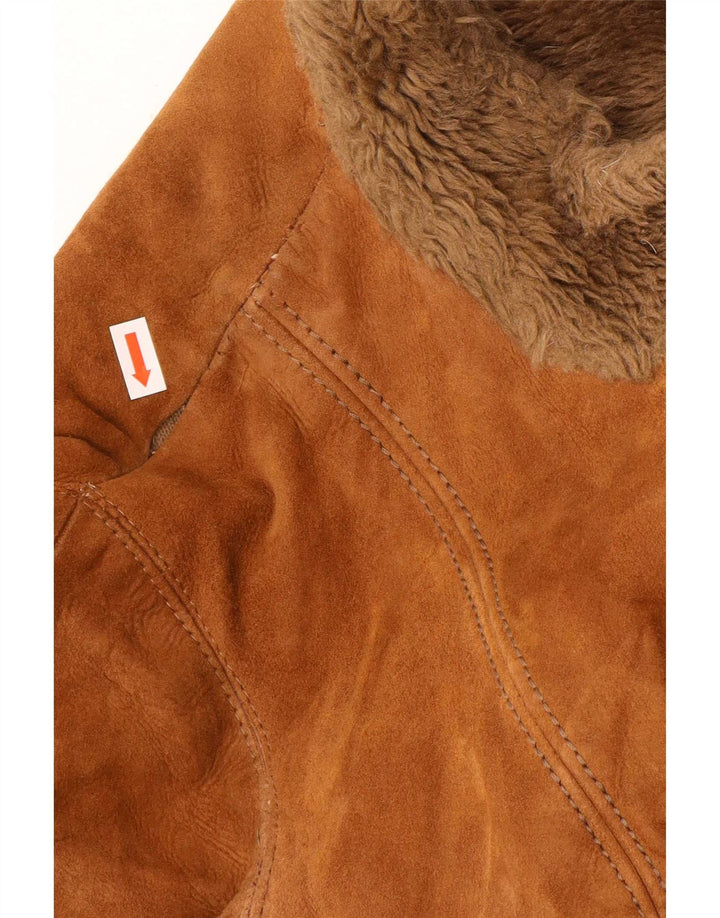 Zamszowy płaszcz damski w stylu vintage UK 10 Small Brown