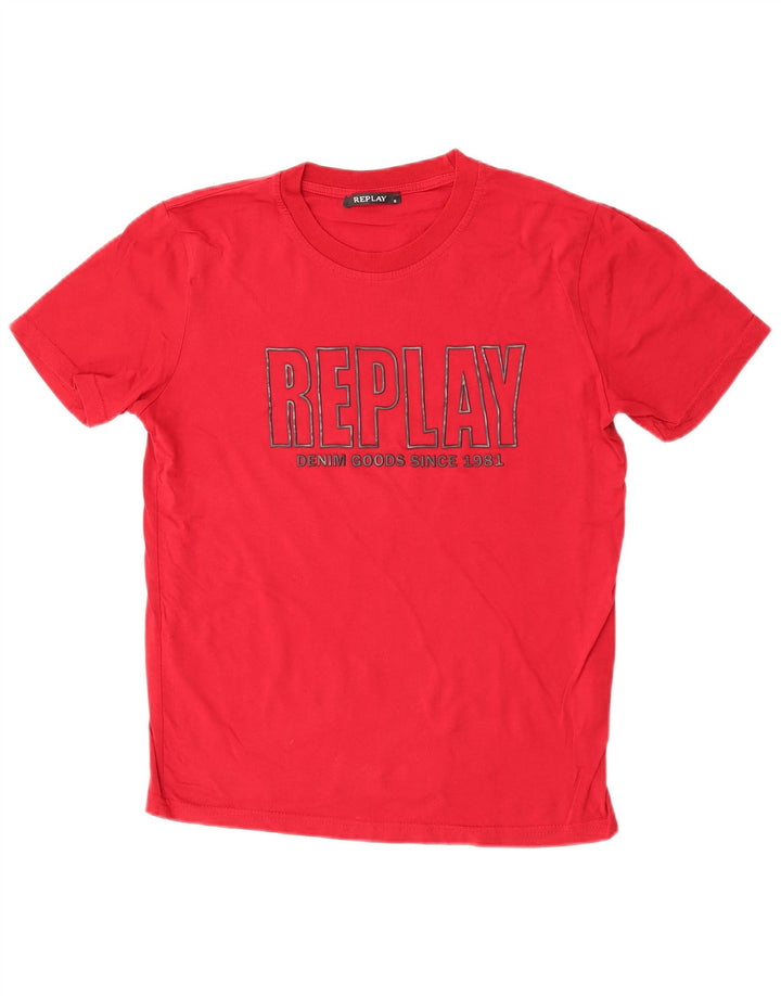 Męski T-shirt z grafiką Replay, mały, czerwony, bawełniany