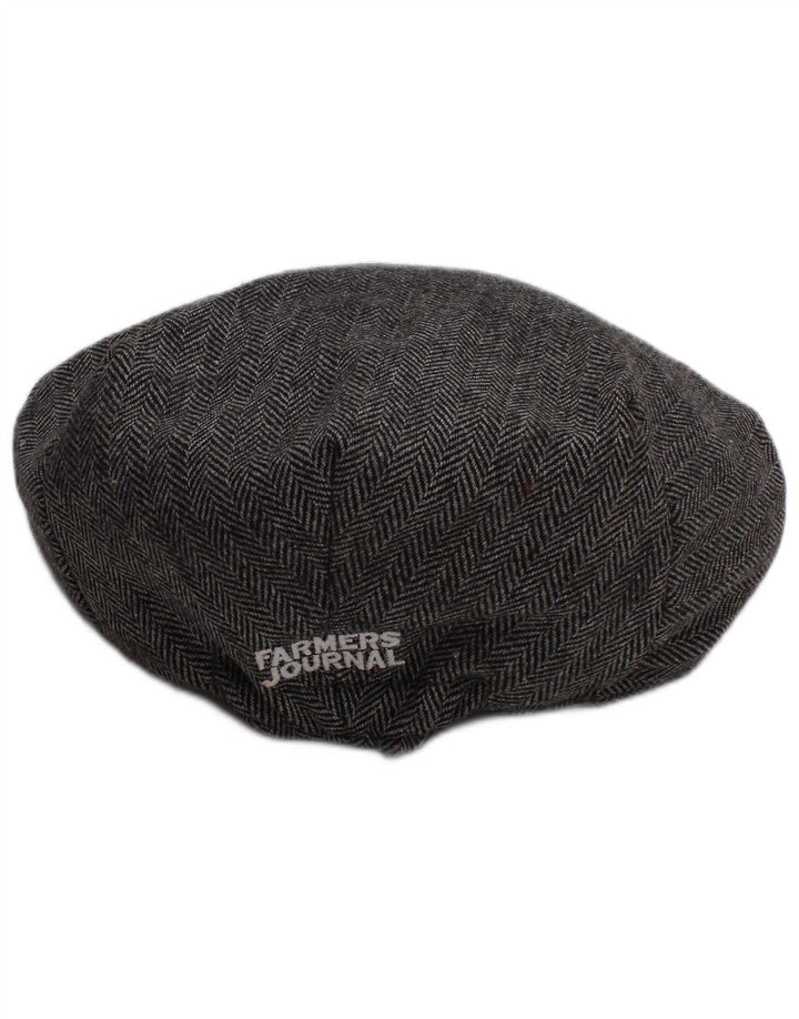 VINTAGE Mens Flat Cap One Size Grey Herringbone Wool Classic