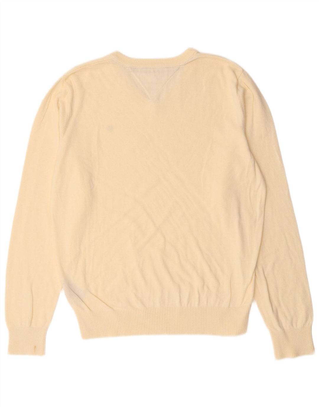 TOMMY HILFIGER Męski sweter z dekoltem w kształcie litery V, średniej wielkości, wykonany z bawełny w kolorze złamanej bieli