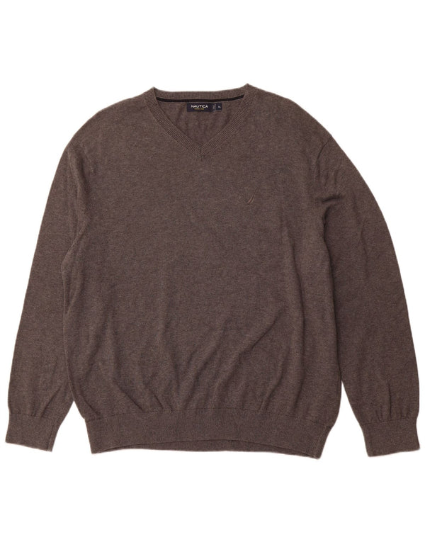 Męski sweter NAUTICA XL z dekoltem w kształcie litery V, szara bawełna