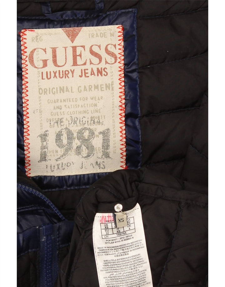 Damska ocieplana kurtka z kapturem Guess UK 6 XS, granatowa, poliestrowa