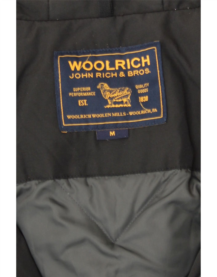 Damski ocieplany płaszcz z kapturem Woolrich UK 14, średnia czarna bawełna