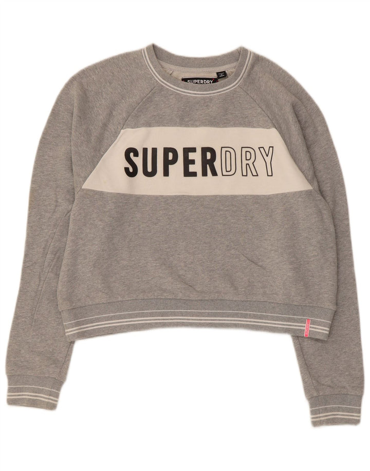 Damski sweter Superdry Crop Graphic UK 14, średnioszary, bawełniany