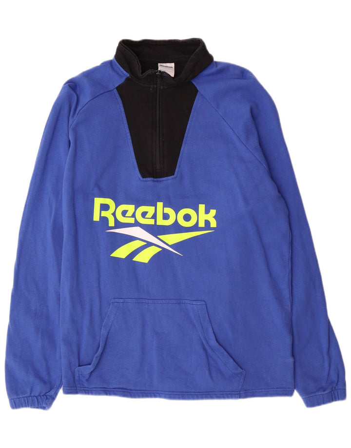 Męska bluza Reebok z grafiką i zamkiem 1/4, bawełniana, w kolorze średniego błękitu