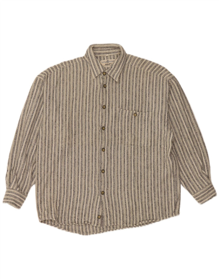 Męska koszula flanelowa HAUPT rozmiar 41/42, duża, szara, bawełniana w prążki