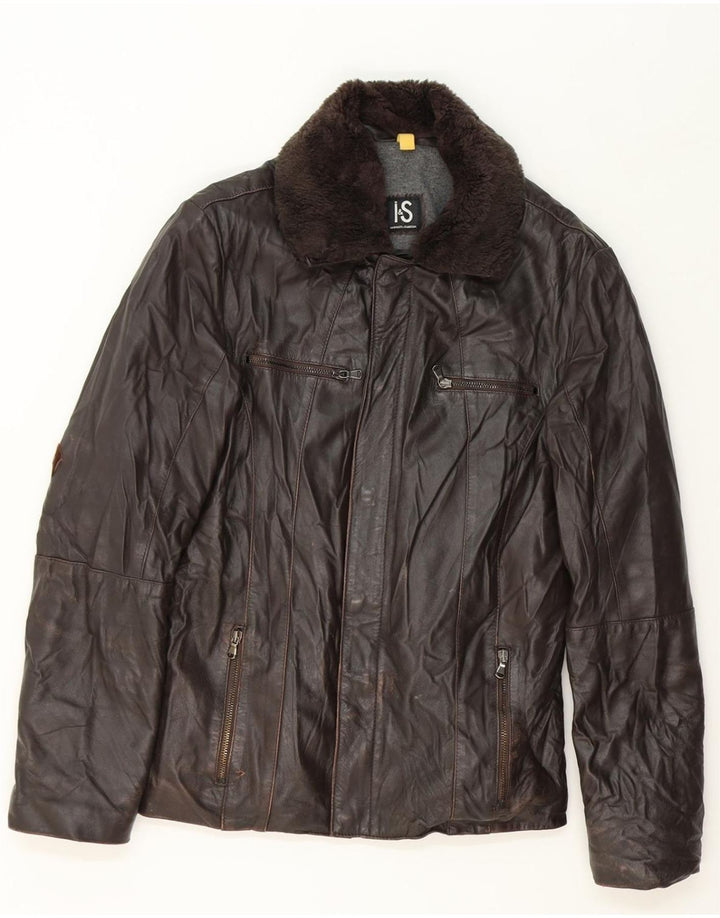 IANNALFO & SGARIGLIA Mens Leather Jacket IT 50 Large Brown Leather Vintage Iannalfo & Sgariglia and Second-Hand Iannalfo & Sgariglia from Messina Hembry 