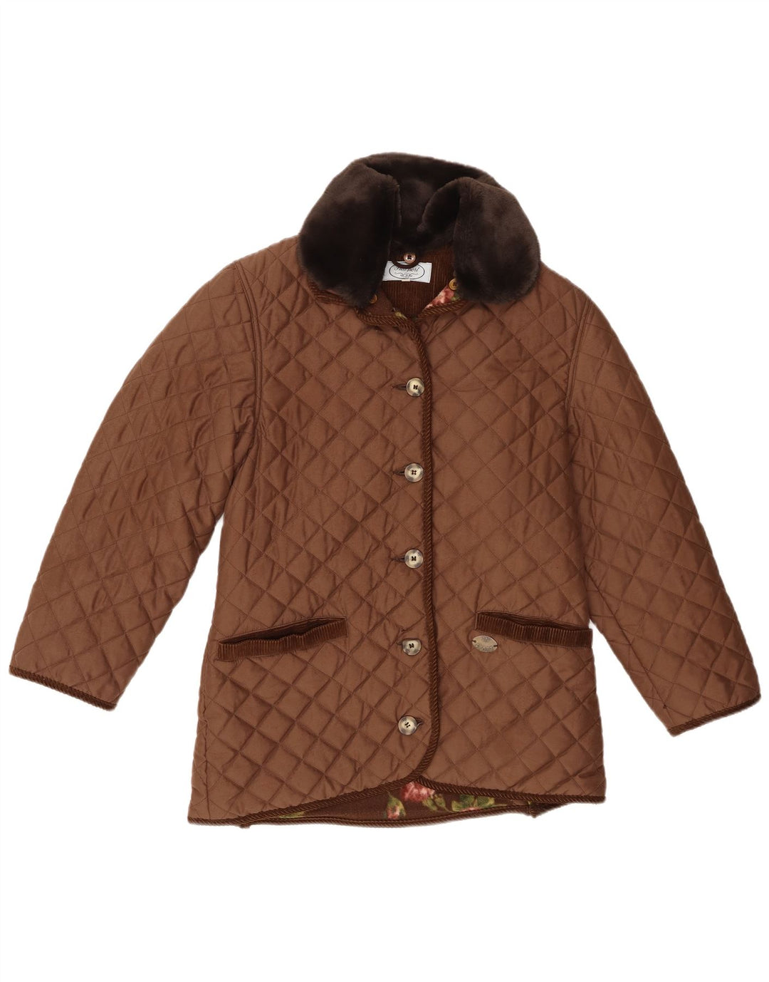 Damska pikowana kurtka vintage IT 42 Średni brązowy poliester