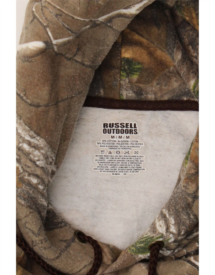 Męski sweter z kapturem Russell Athletic, bawełna w kolorze kamuflażu, średni khaki