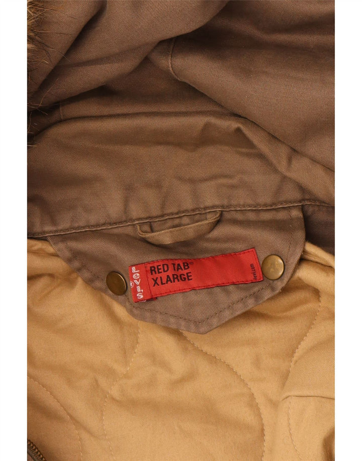 Męska kurtka parka z kapturem LEVI'S UK 42 XL, brązowa, bawełniana