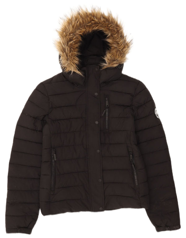 Damska wyściełana kurtka z kapturem Superdry UK 10, mała, czarna, poliester
