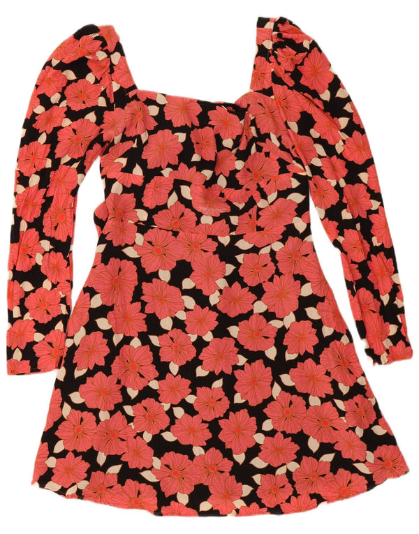 Damska sukienka o linii A z długim rękawem Reiss UK 10 Small Pink w kwiaty z wiskozy