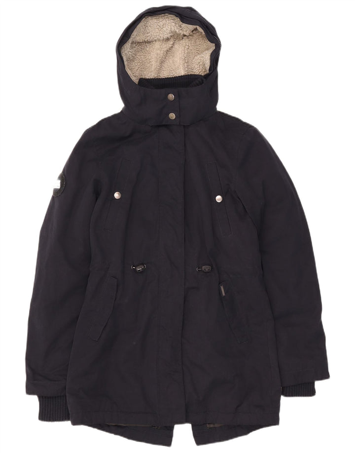 Damska kurtka parka z kapturem Superdry UK 10, mała, granatowa, poliestrowa