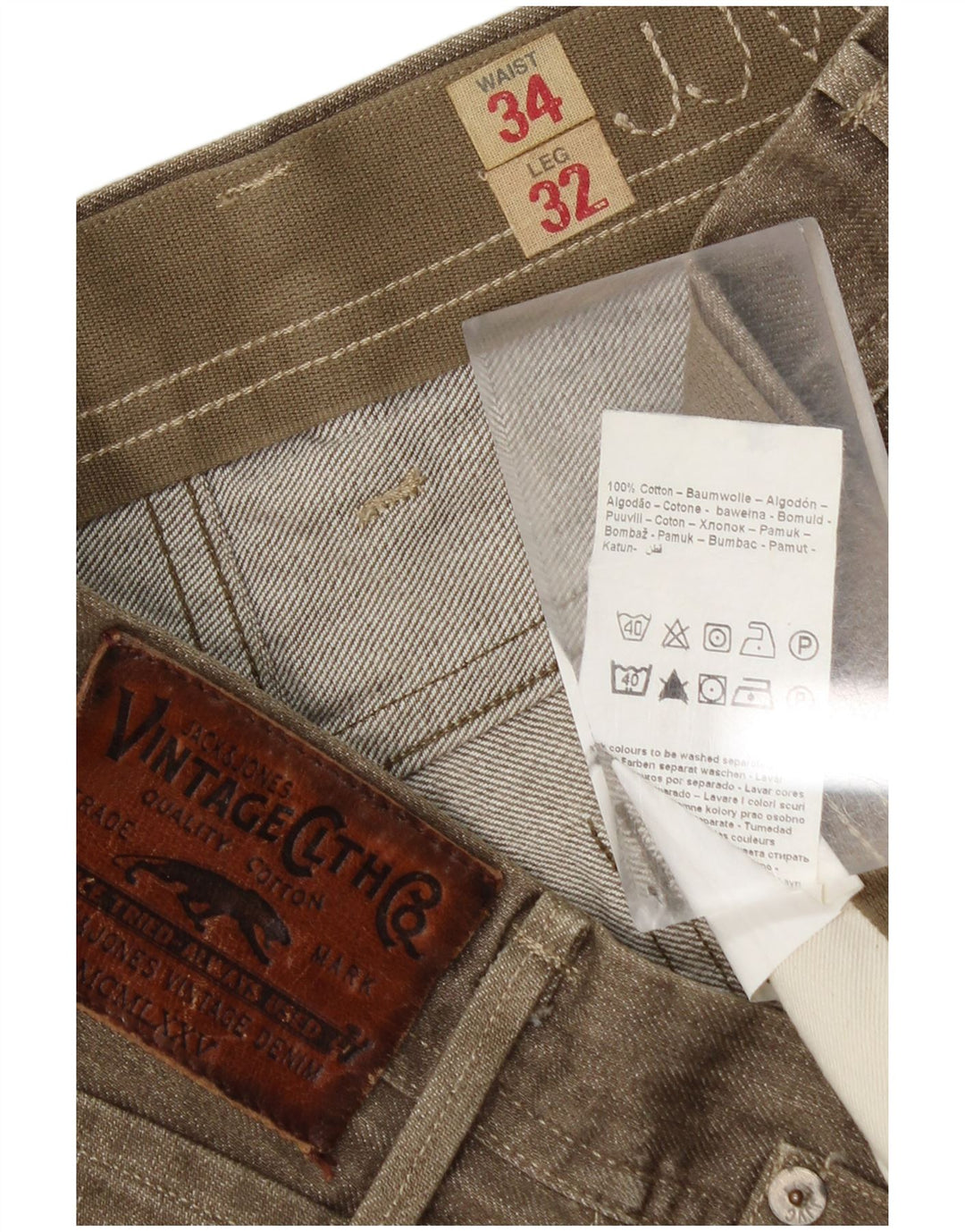 Męskie proste dżinsy Jack & Jones W34 L32, bawełna khaki
