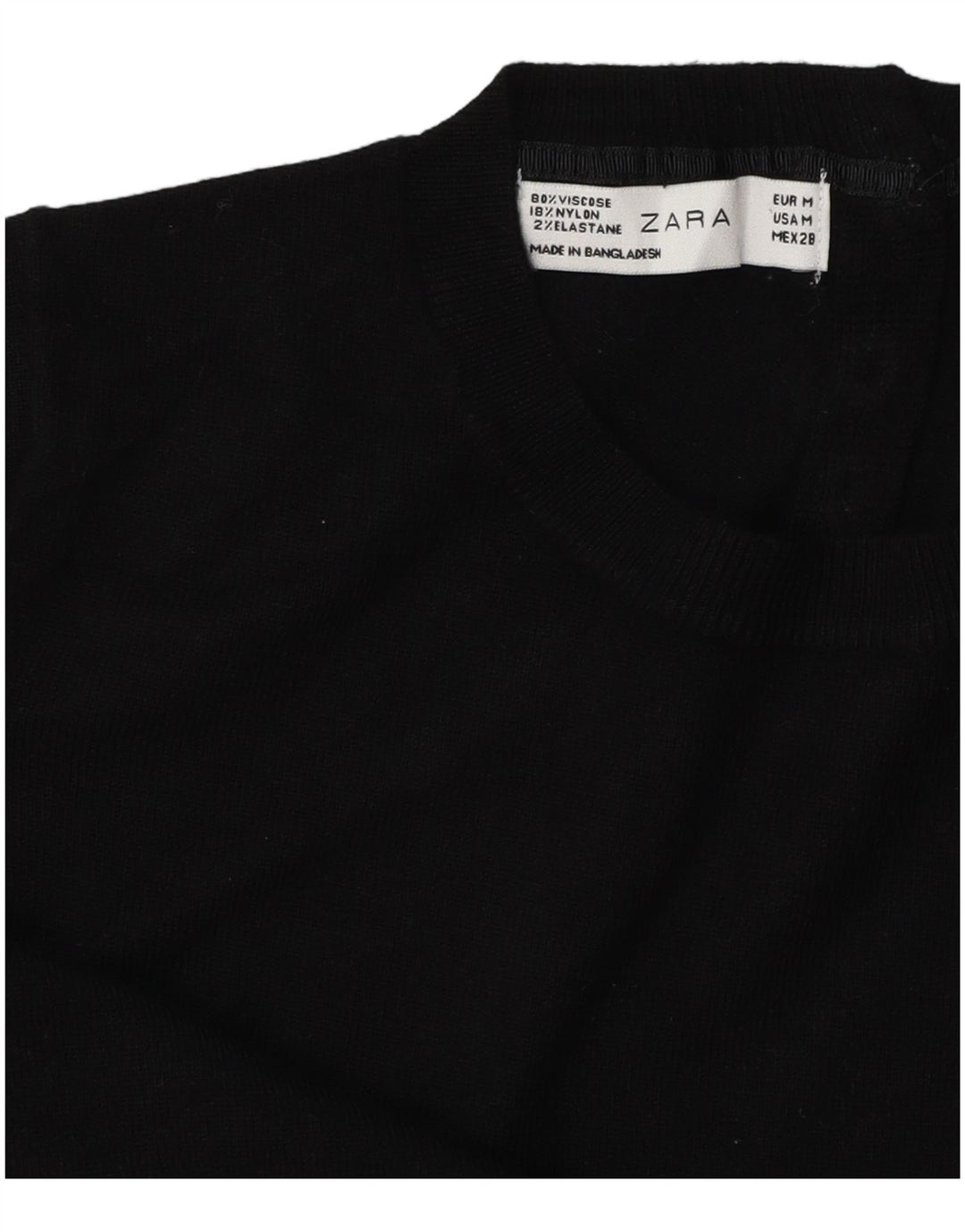 Damski sweter Zara z krótkim rękawem i okrągłym dekoltem UK 14, średni czarny