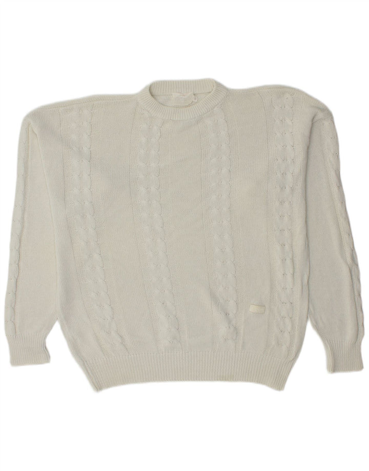 Męski sweter z okrągłym dekoltem CROWN, średni biały