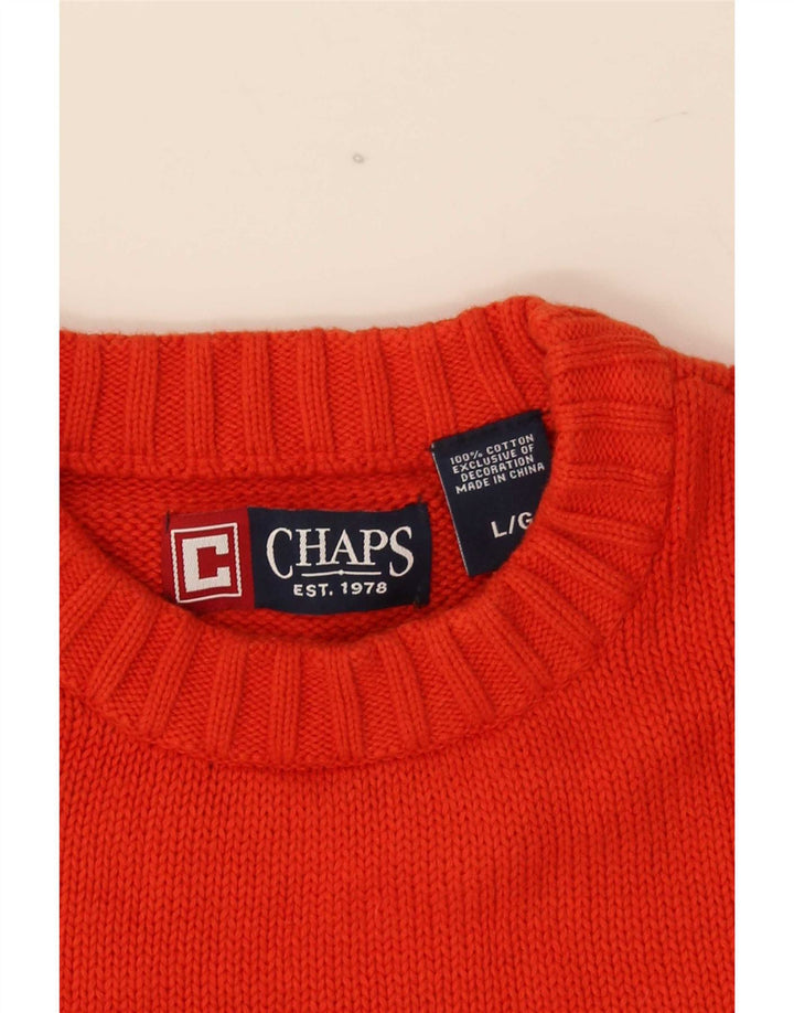 Męski sweter z wycięciem pod szyją Chaps, duży, pomarańczowy, bawełniany