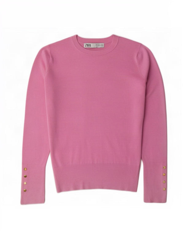 Sweter damski Zara z okrągłym dekoltem UK 10, mały, różowy