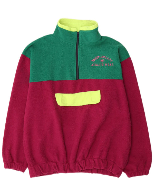 Męski sweter z polaru w stylu vintage, graficzny, z zamkiem błyskawicznym, duży, czerwony, bawełniany w bloki kolorów