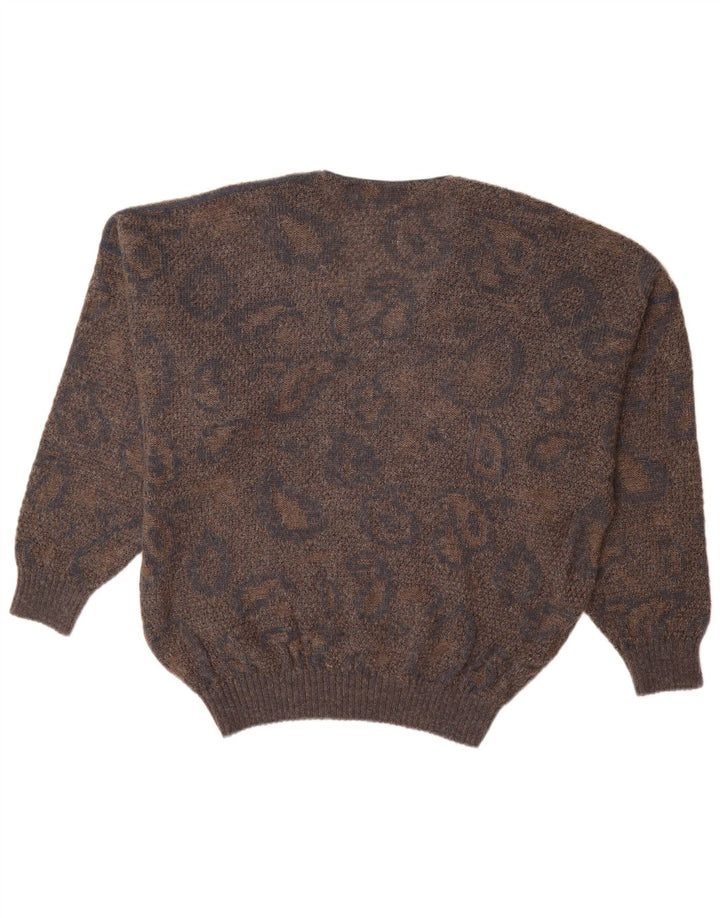 MARCCAIN Męski sweter z dekoltem w kształcie litery V, XL, brązowa, geometryczna wełna