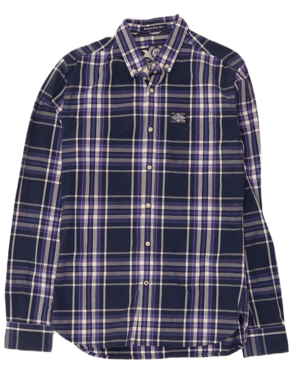 Koszula męska Superdry, mała, bawełniana, granatowa w kratkę