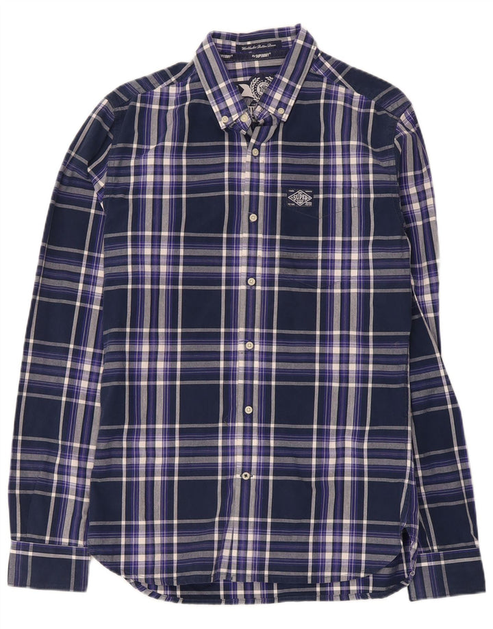 Koszula męska Superdry, mała, bawełniana, granatowa w kratkę