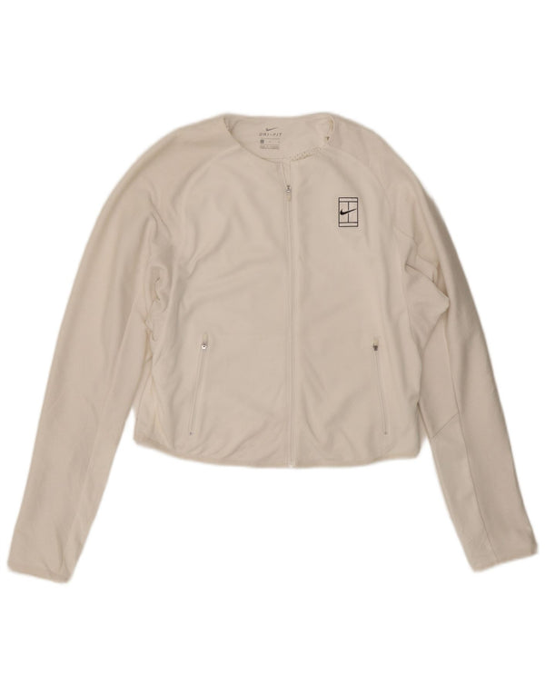 Damska kurtka dresowa Nike Dri Fit Crop Top UK 16, duża, biała, poliestrowa