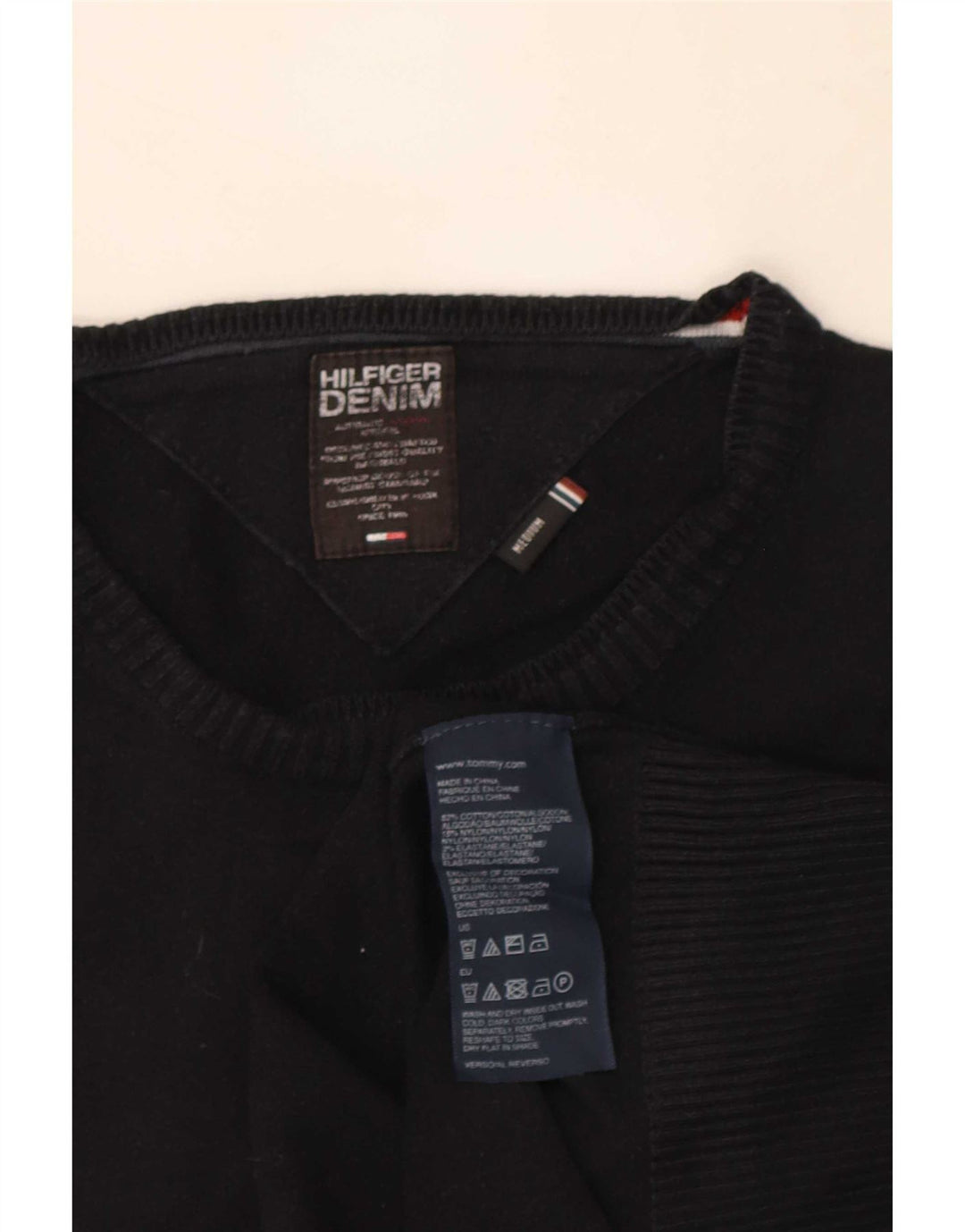 Męski sweter z okrągłym dekoltem Tommy Hilfiger, średniej wielkości, czarny, bawełniany