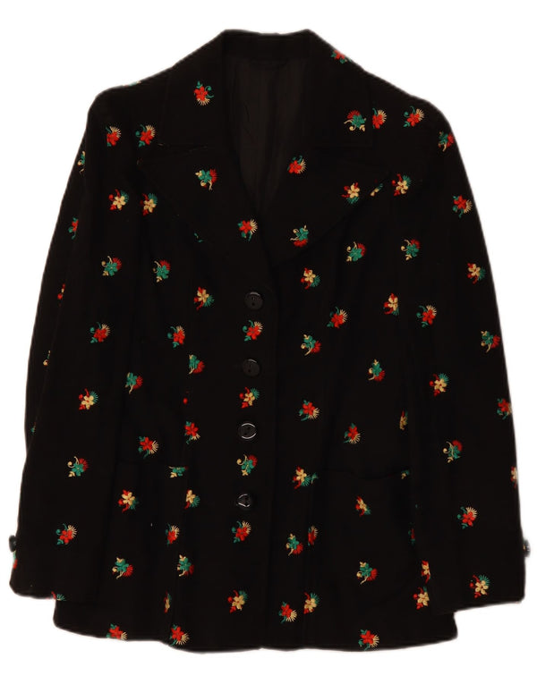 VINTAGE Damska marynarka zapinana na 4 guziki UK 10, mała, czarna, w kwiaty