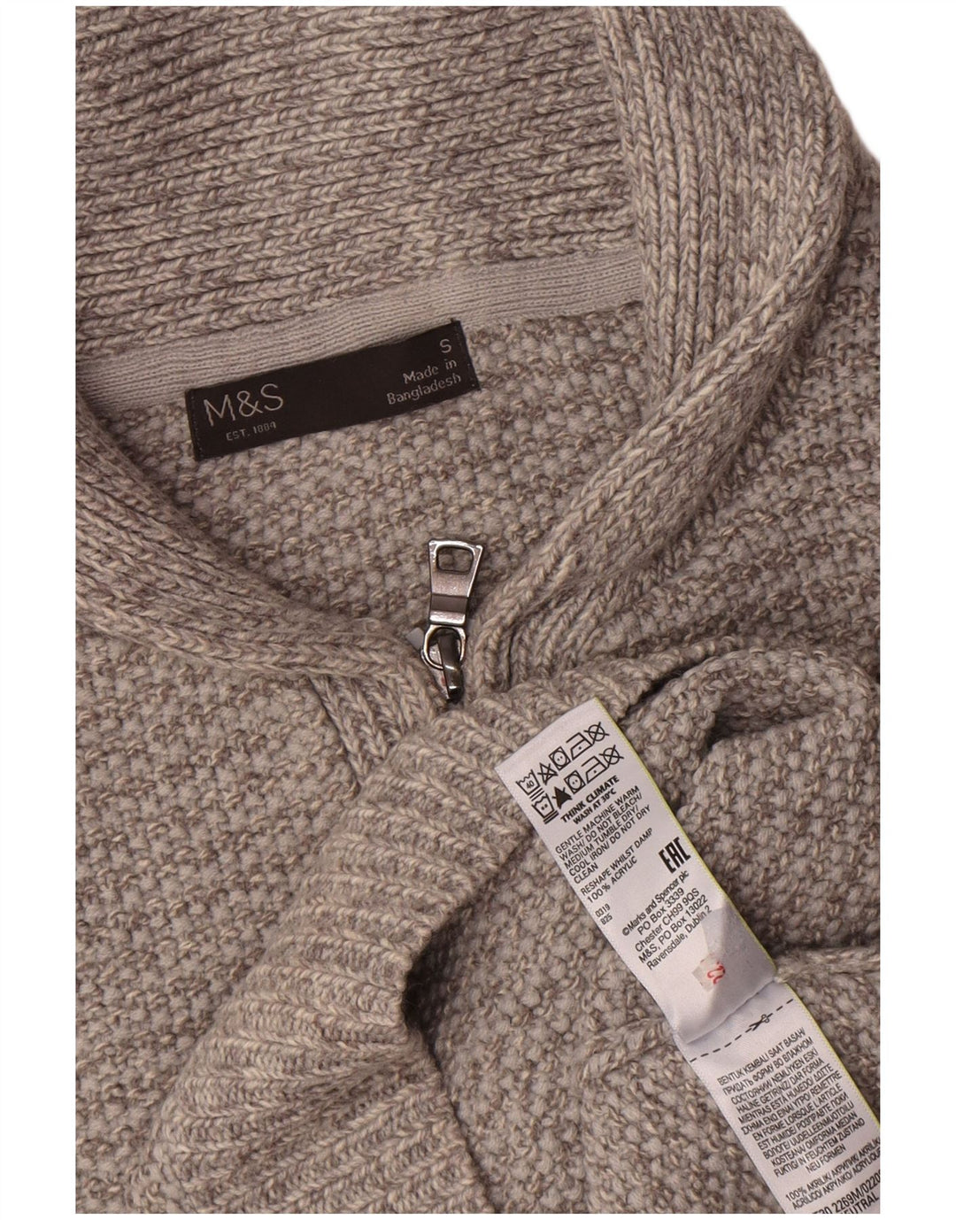 Marks & Spencer Męski sweter polo, mały, szary, akrylowy