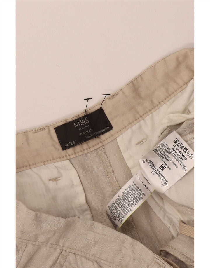 Marks & Spencer Męskie bermudy regularne W34, duże, beżowe, lniane