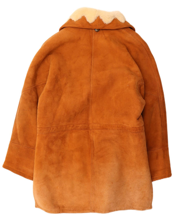 Vintage damski płaszcz z owczej skóry EU 44 XL, brązowy, z owczej skóry