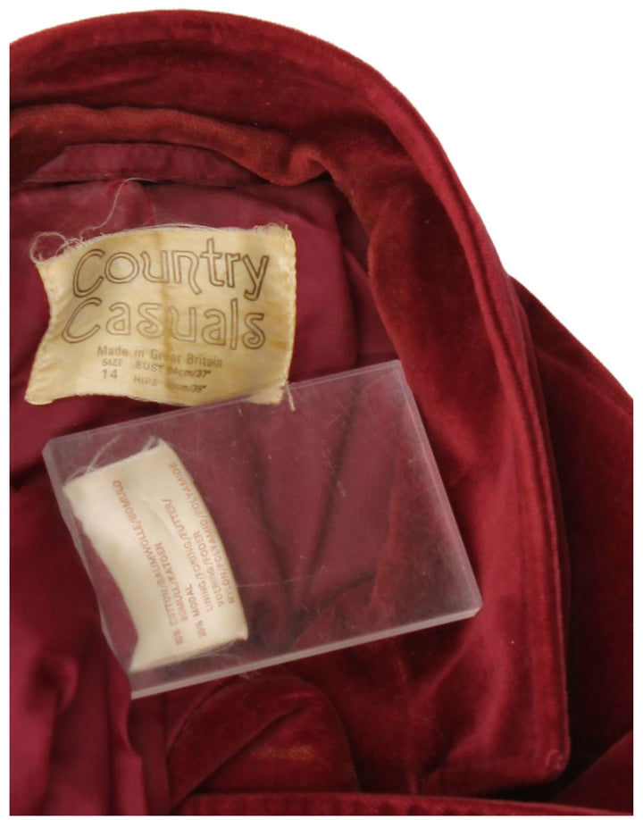 COUNTRY CASUALS Damska aksamitna marynarka zapinana na 2 guziki UK 14, duża, bordowa