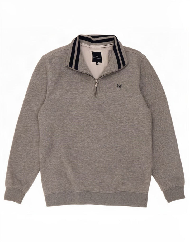 Crew Clothing Męska bluza z zamkiem błyskawicznym, średnioszara, bawełniana w plamki