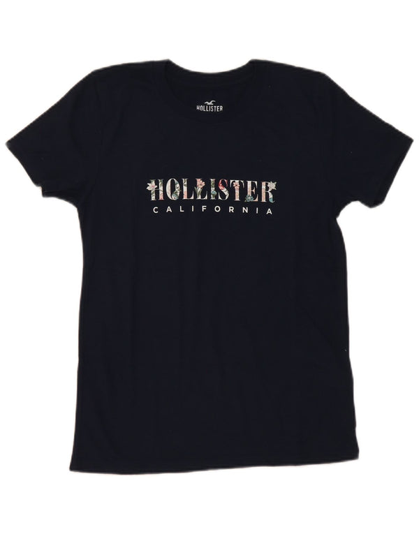 Damska koszulka z grafiką Hollister Top UK 10, mała, granatowa, bawełniana