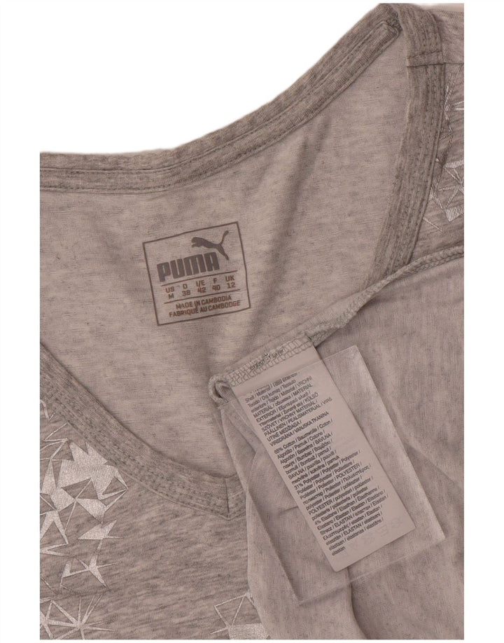 PUMA Womens T-Shirt Top UK 12 Medium Grey Geometric Cotton
