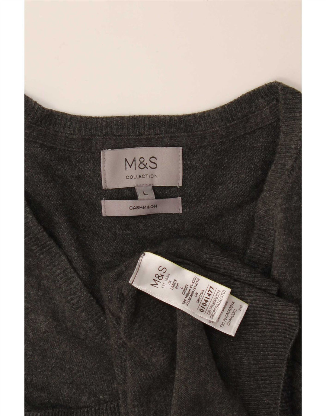 Marks & Spencer Męski sweter z dekoltem w kształcie litery V, duży, szary, akrylowy