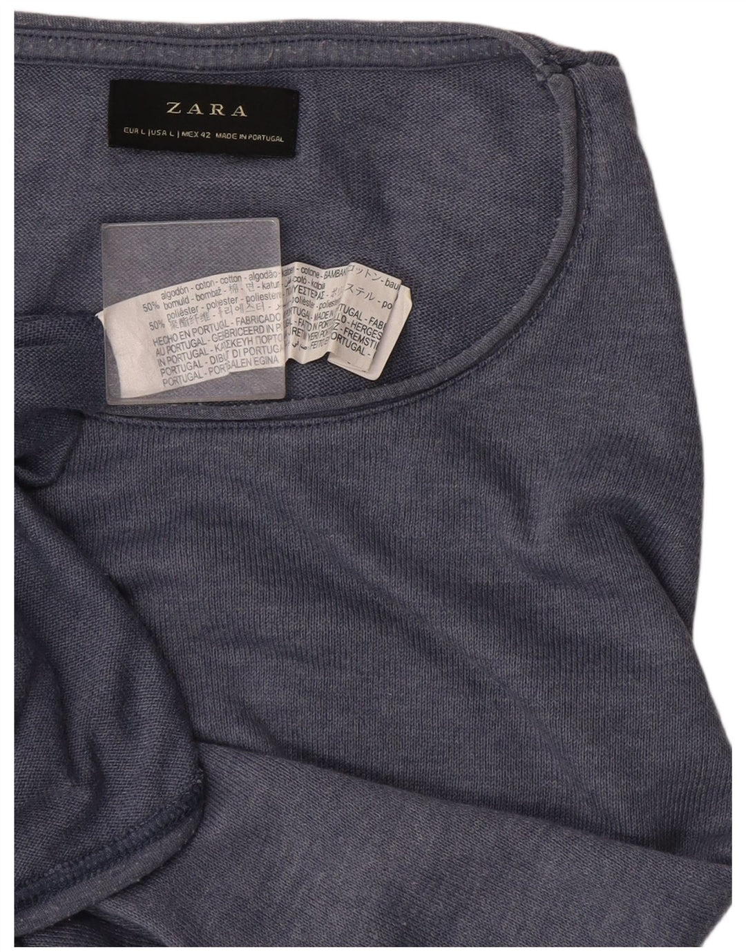 Męski T-shirt Zara, duży, niebieski, bawełniany