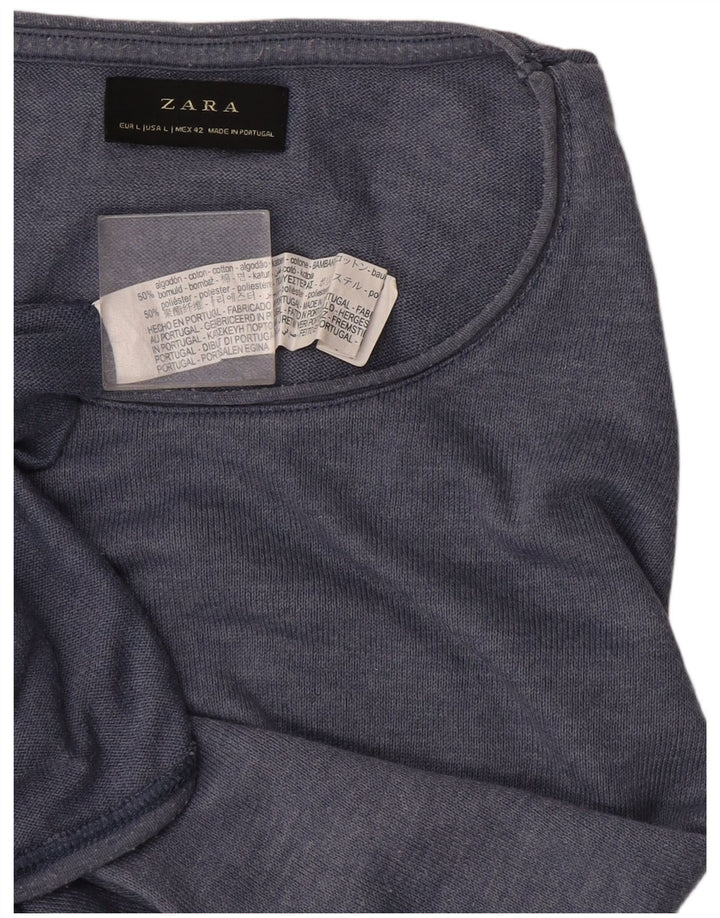 Męski T-shirt Zara, duży, niebieski, bawełniany