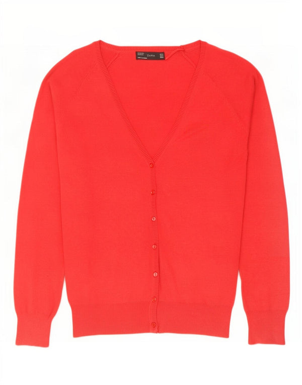 Zara Womens Cardigan Sweater UK 12 Medium Red Cotton