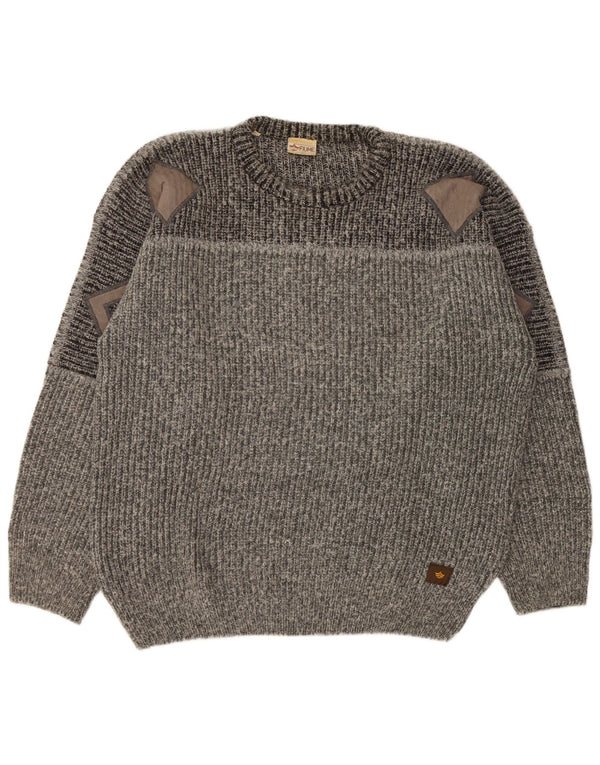 Męski sweter z okrągłym dekoltem FIUME 2XL Szary akryl z blokami kolorów